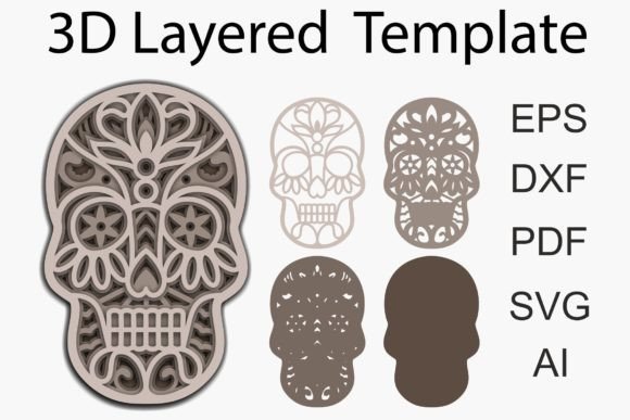 3D Layered Sugar Skull SVG: Crafts & Graphics