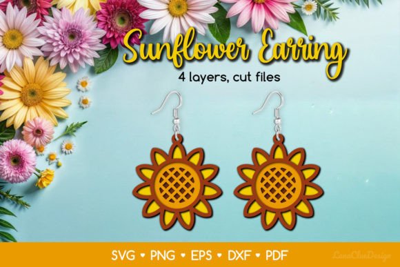 3D Layered Sunflower Earring SVG for Crafts & Graphics