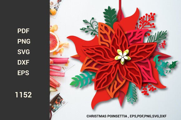 3D SVG Cut Christmas Poinsettia 1152: Crafts & Graphics Review