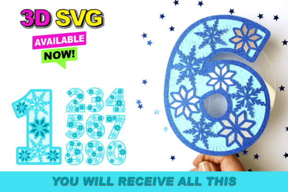 Frozen Snow Numbers 3D SVG: Graphics for Crafts