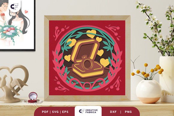 Gold Rings in the Box 3D Shadow Box: A Premium SVG for Table Decorations