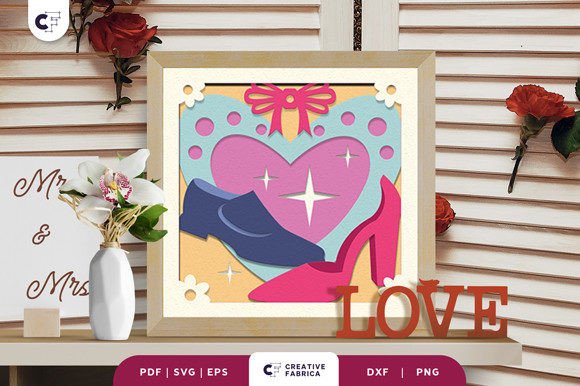 Heart Wedding Shoes 3D SVG for Table Decorations