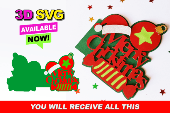 Merry Christmas Card 3D SVG: Graphics for Crafts