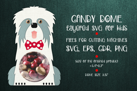Old English Sheepdog Candy Dome Template: 3D SVG Shapes