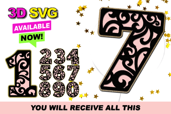 Swirl Pattern Numbers 3D SVG: Modern Graphics for Crafts