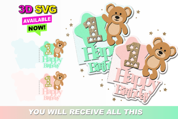 Teddy Bear Card 3D SVG: Graphics for Crafts