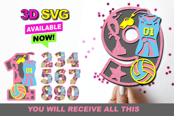 Volleyball Numbers 3D SVG: Bold Graphics for Crafts