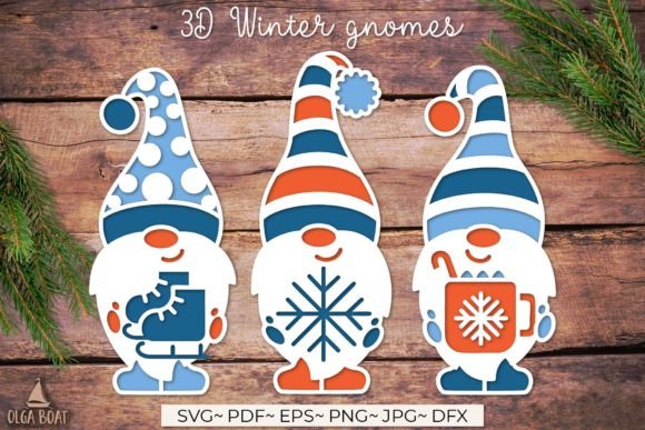 Winter Gnomes 3d Layered SVG for Crafts & Graphics